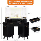 48 Corner Vanity Desk, Fluted Makeup Vanity Desk with Glass Top, for Bedroom