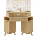 48 Corner Vanity Desk, Fluted Makeup Vanity Desk with Glass Top, for Bedroom