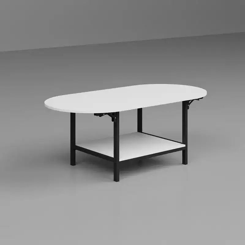 Tavolino Trasformabile, Da Quadrato a Ovale Allungabile con Ripiano Contenitore, Salvaspazio per Soggiorno