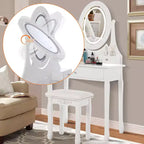 Toeletta TROPOW con specchio C bianco, tavolo da trucco con sgabello e 3 cassetti per la camera da letto