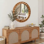 Specchio da parete rotondo da 71 cm, cornice in legno naturale, decorazione rustica in legno, marrone