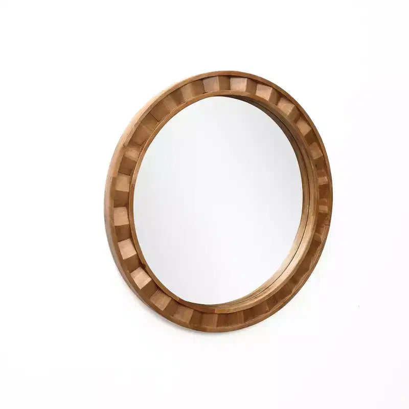 Specchio da parete rotondo da 71 cm, cornice in legno naturale, decorazione rustica in legno, marrone