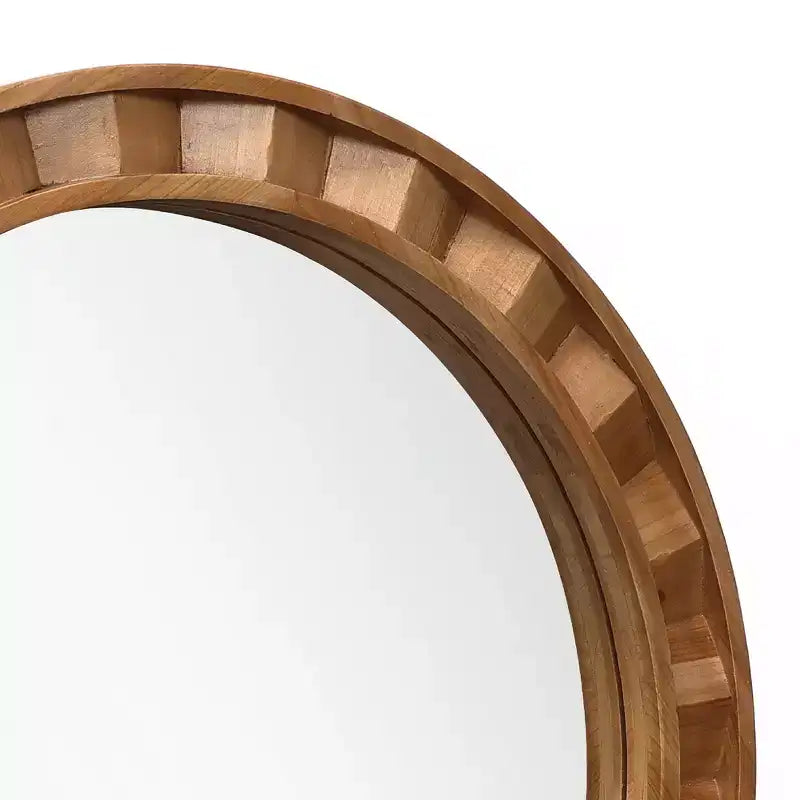 Specchio da parete rotondo da 71 cm, cornice in legno naturale, decorazione rustica in legno, marrone