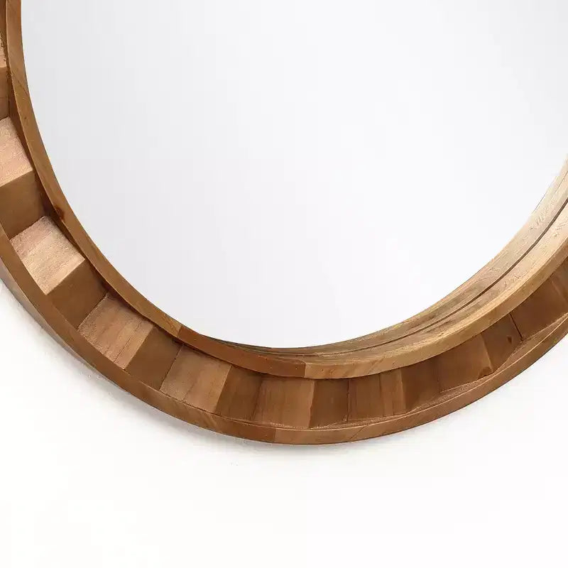 Specchio da parete rotondo da 71 cm, cornice in legno naturale, decorazione rustica in legno, marrone