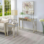 HomeStock Belmont Mirrored End Table with Drawer and Faux Crystal Knob, Elegant Accent Table with Fir Wood Base and Concealed Storage