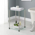 HomeStock Belmont Glass 2 Tier Square End Table, Modern Accent Side Table with Tempered Glass Shelves and Stainless Steel Frame