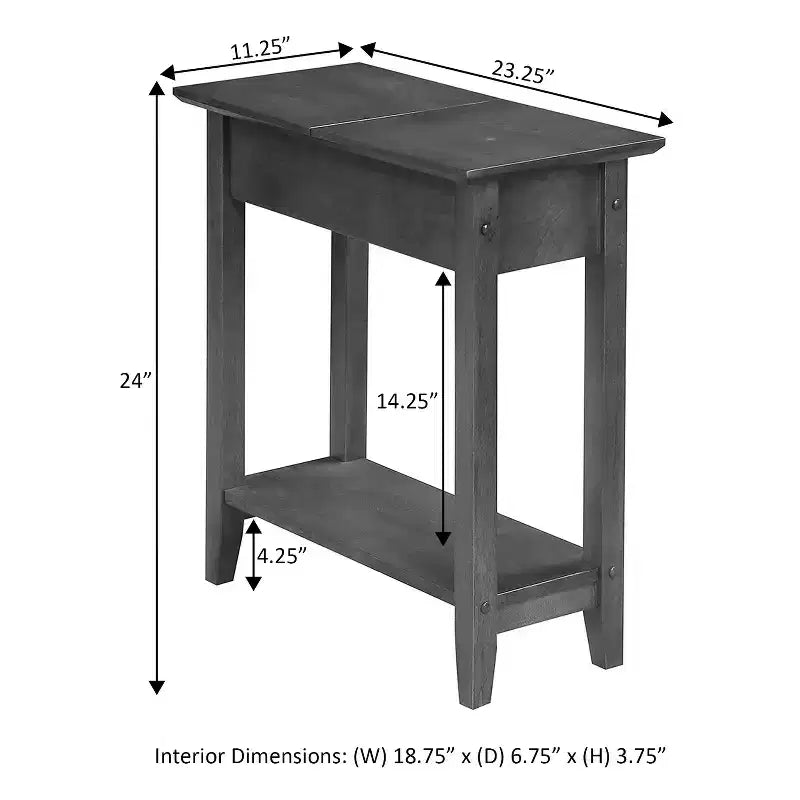 Tavolino da salotto Belmont Narrow Wedge con ripiano aperto, bordi smussati e gambe affusolate, per piccoli spazi