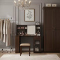 Homy Casa Vanity Table with LED Mirror Storage Hutch and Stool for Bedroom or Dressing Area, Walnut