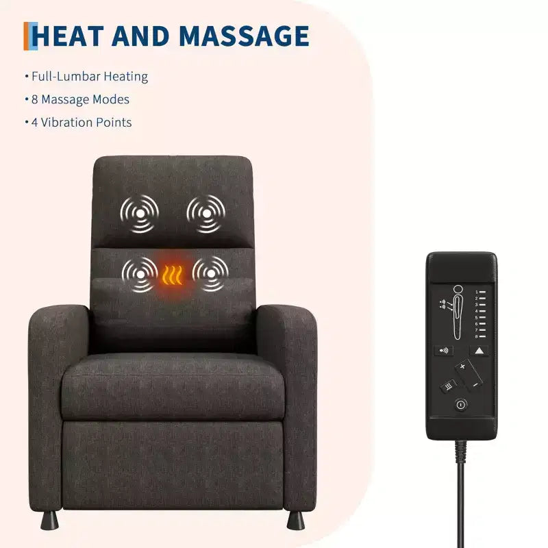 Poltrona reclinabile elettrica con massaggio e riscaldamento, schienale alto imbottito, sedile imbottito, poltrona Home Theater per soggiorno