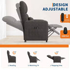 Poltrona reclinabile elettrica con massaggio e riscaldamento, schienale alto imbottito, sedile imbottito, poltrona Home Theater per soggiorno