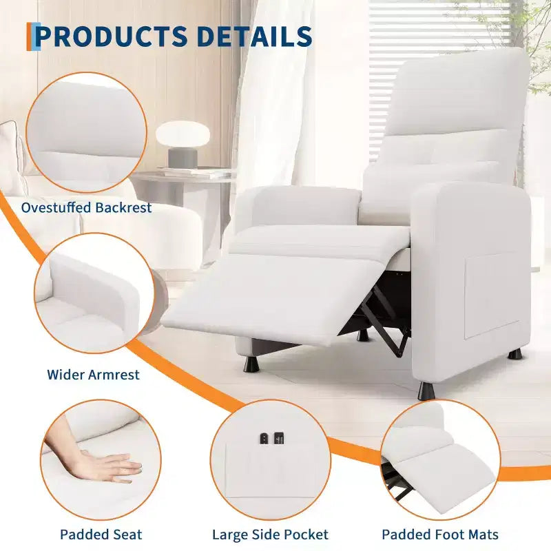 Poltrona reclinabile elettrica con massaggio e riscaldamento, schienale alto imbottito, sedile imbottito, poltrona Home Theater per soggiorno