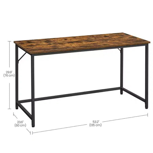 53.1 Inch Desk with Steel Frame, 110 lb Capacity Office Workstation for Home Study, Rustic Brown and Black