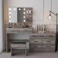 Retro Grey Particle Board with Textured Melamine Finish, 9-Drawer, 2-Tier Shelf, 1-Desktop Storage Dressing Table Set