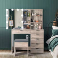 Gray Particle Board Melamine-Laminated 6-Drawer 2-Shelf Dressing Table Set