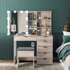 Gray Particle Board Melamine-Laminated 6-Drawer 2-Shelf Dressing Table Set