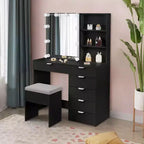 Black Particle Board Laminated with Textured Melamine Mirror Cabinet with 7 Drawers, 2 Shelves, and Dressing Table Set