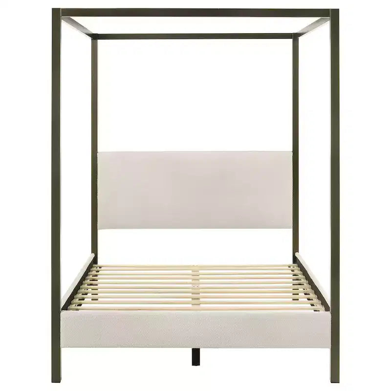 Letto a baldacchino Monroe Queen imbottito, Vanilla, Struttura in legno con elegante design a baldacchino