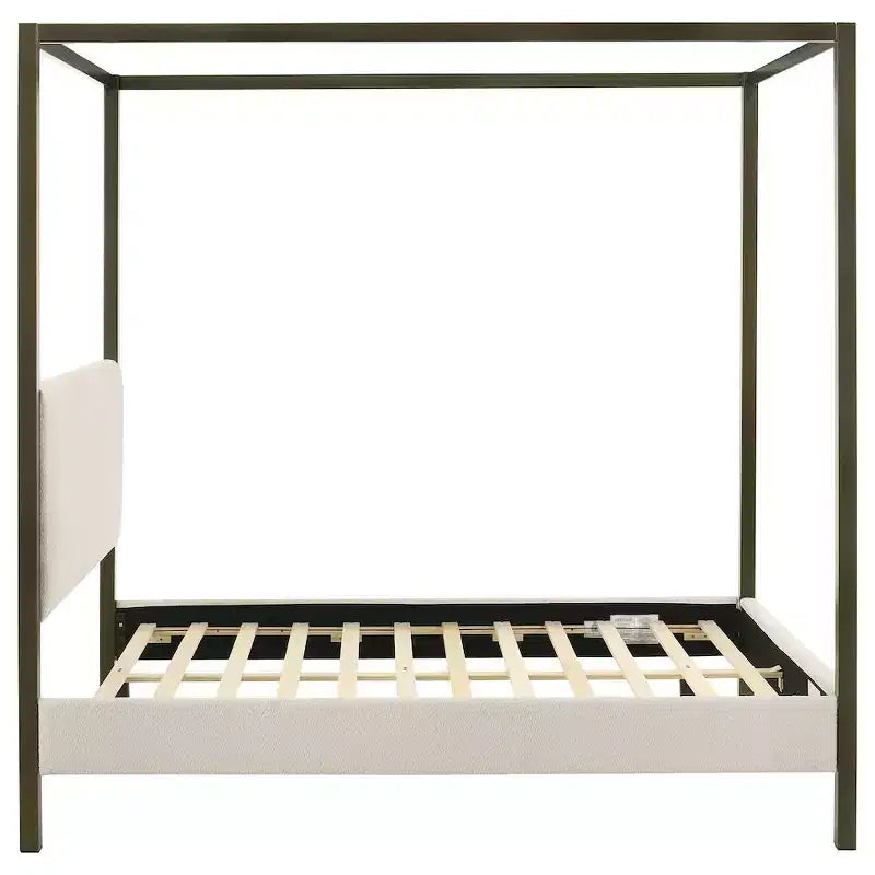 Letto a baldacchino Monroe Queen imbottito, Vanilla, Struttura in legno con elegante design a baldacchino
