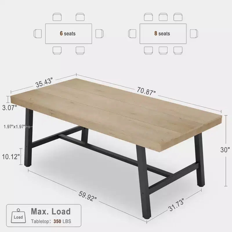 Tavolo da Pranzo Industriale per 6-8 Persone, Tavolo da Pranzo Rettangolare Lungo 200 cm, Tavolo da Cucina in Legno con Robusta Struttura in Metallo per Sala da Pranzo