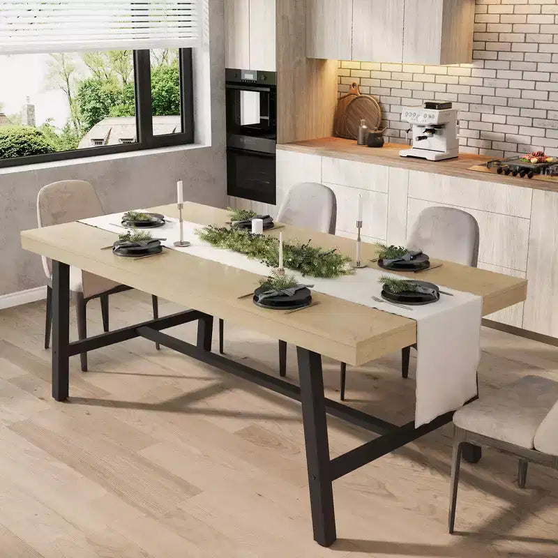 Tavolo da Pranzo Industriale per 6-8 Persone, Tavolo da Pranzo Rettangolare Lungo 200 cm, Tavolo da Cucina in Legno con Robusta Struttura in Metallo per Sala da Pranzo