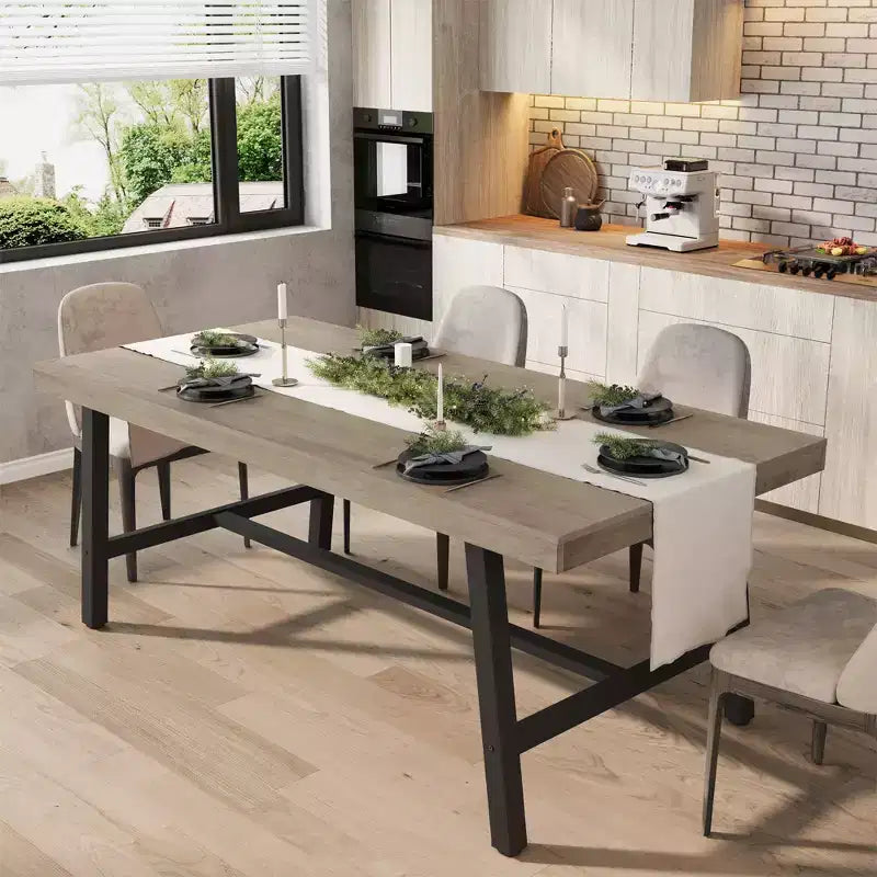 Tavolo da Pranzo Industriale per 6-8 Persone, Tavolo da Pranzo Rettangolare Lungo 200 cm, Tavolo da Cucina in Legno con Robusta Struttura in Metallo per Sala da Pranzo