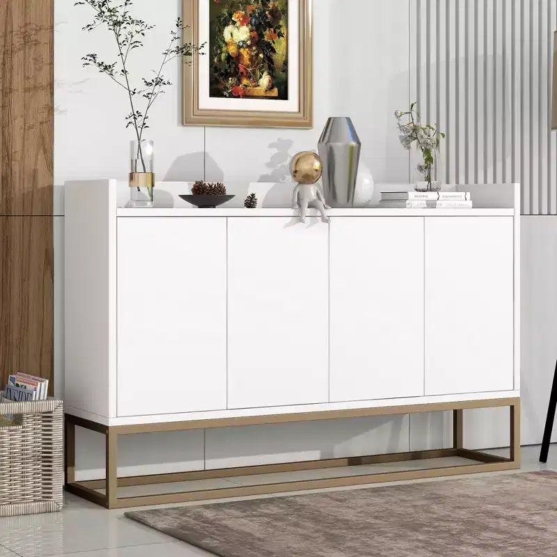 Credenza elegante con 4 ante e 4 ripiani, mobile contenitore per soggiorno e sala da pranzo