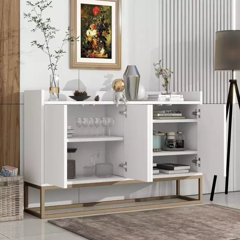 Credenza elegante con 4 ante e 4 ripiani, mobile contenitore per soggiorno e sala da pranzo