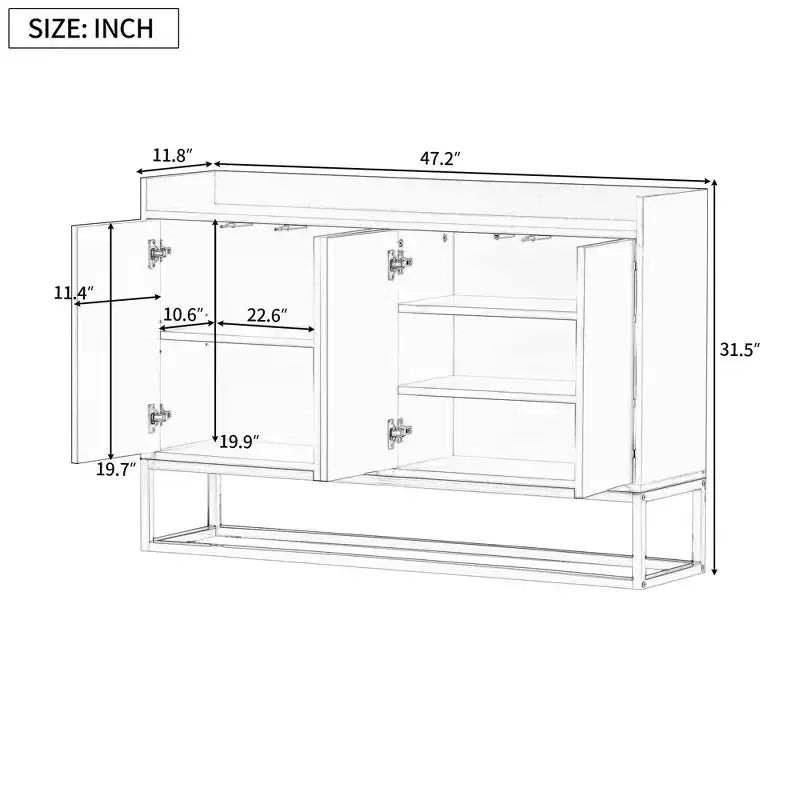 Credenza elegante con 4 ante e 4 ripiani, mobile contenitore per soggiorno e sala da pranzo