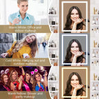 Tocador de maquillaje con espejo, conjunto de mesa y silla con 2 cajones de almacenamiento y 4 estantes, 3 modos de iluminación, para sala de estar y hogar