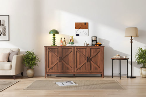 GDFStudio Leonie 59.06'' Rustic Sideboard Storage Cabinet 4 Doors and Adjustable Shelves
