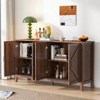 Credenza rustica da 150 cm con 4 ante e ripiani regolabili, Mobile buffet per sala da pranzo