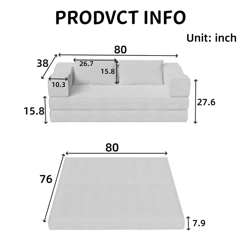 Divano letto convertibile a 3 posti da 203 cm con 2 cuscini, materasso pieghevole king size, tessuto ciniglia