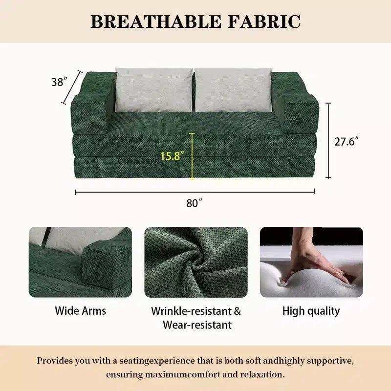 Divano letto convertibile a 3 posti da 203 cm con 2 cuscini, materasso pieghevole king size, tessuto ciniglia