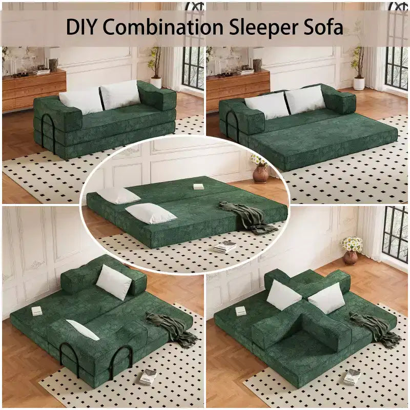 Divano letto convertibile a 3 posti da 203 cm con 2 cuscini, materasso pieghevole king size, tessuto ciniglia
