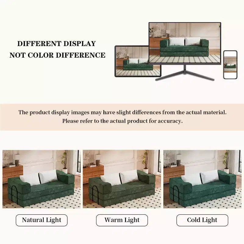 Divano letto convertibile a 3 posti da 203 cm con 2 cuscini, materasso pieghevole king size, tessuto ciniglia