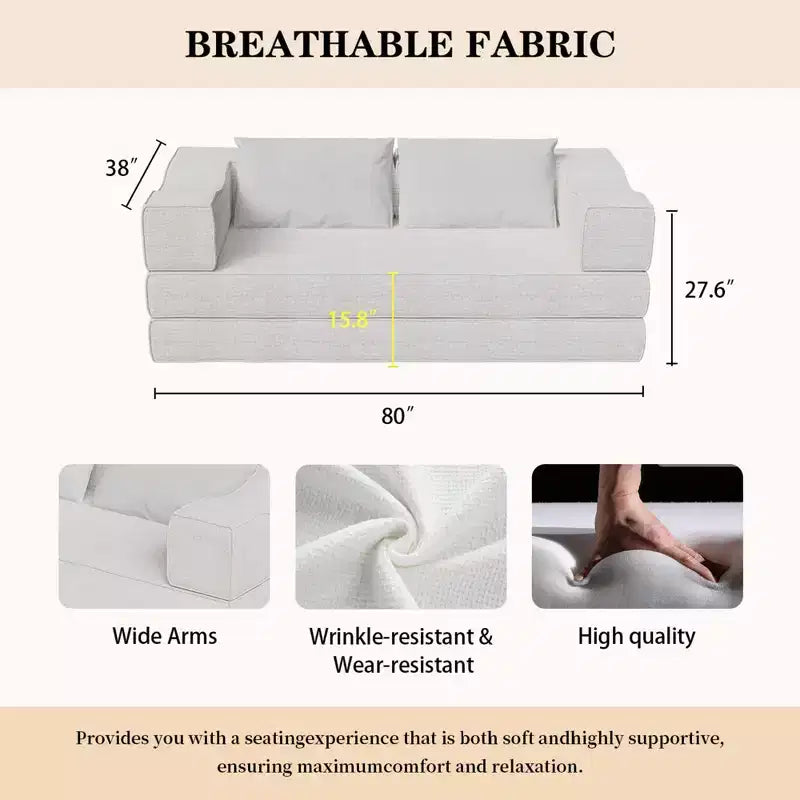 Divano letto convertibile a 3 posti da 203 cm con 2 cuscini, materasso pieghevole king size, tessuto ciniglia