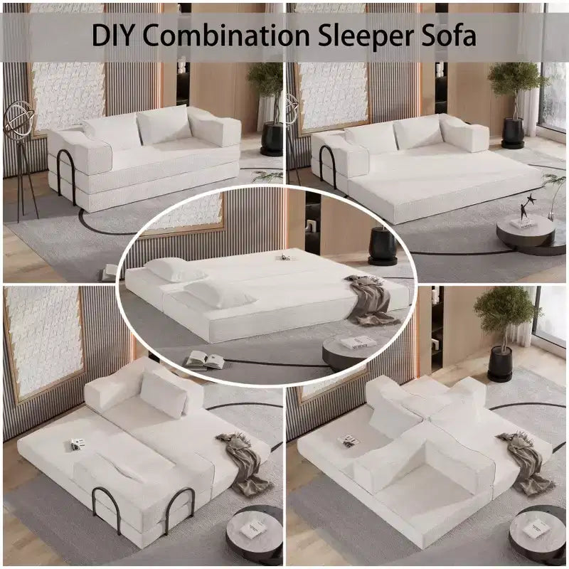 Divano letto convertibile a 3 posti da 203 cm con 2 cuscini, materasso pieghevole king size, tessuto ciniglia