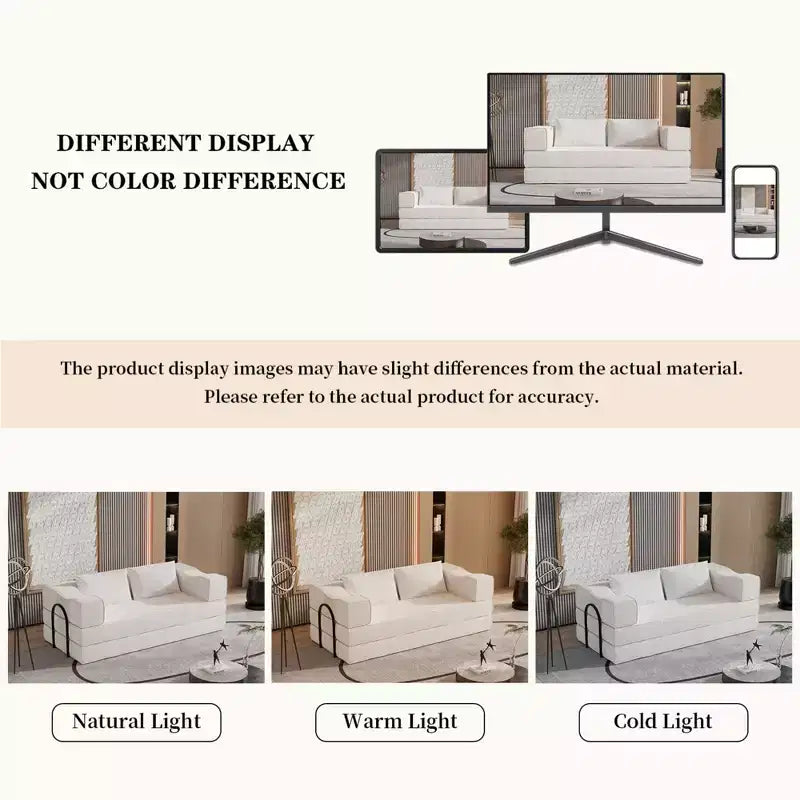 Divano letto convertibile a 3 posti da 203 cm con 2 cuscini, materasso pieghevole king size, tessuto ciniglia