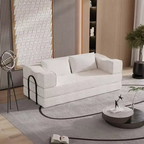 Whisen 80 Convertible 3-Seat Couch Bed with 2 Pillows, King Size Folding Floor Mattress and Chenille Fabric