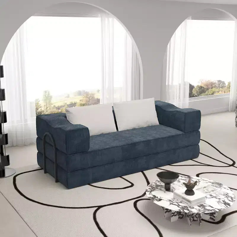Divano letto convertibile a 3 posti da 203 cm con 2 cuscini, materasso pieghevole king size, tessuto ciniglia