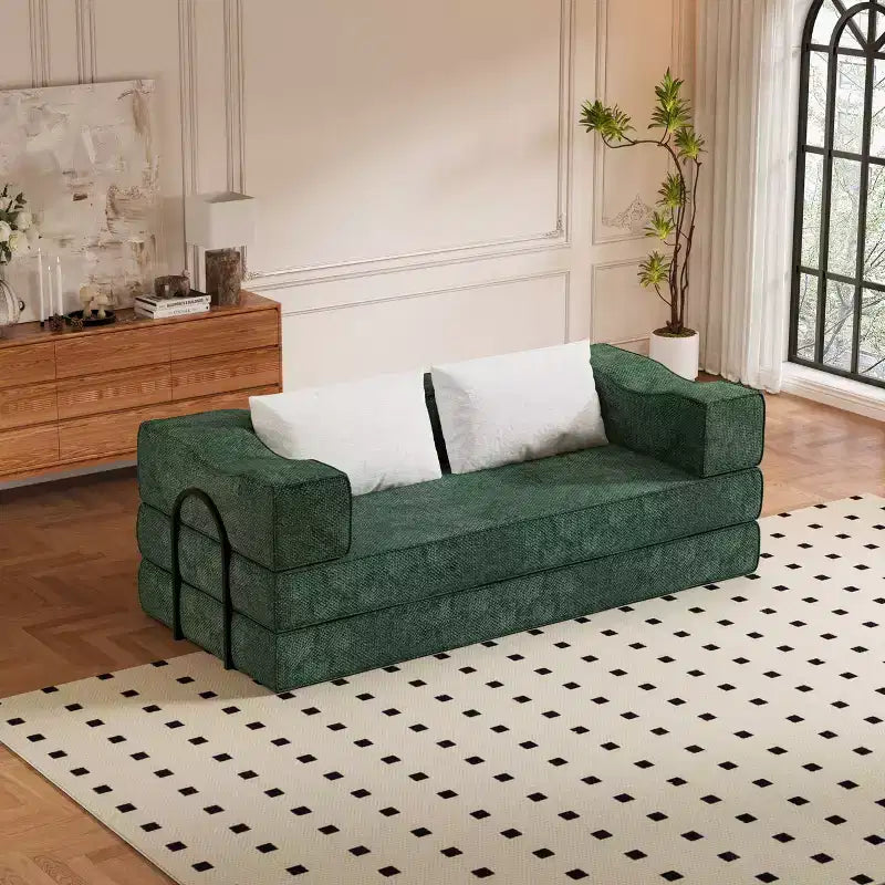 Divano letto convertibile a 3 posti da 203 cm con 2 cuscini, materasso pieghevole king size, tessuto ciniglia