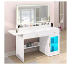 Modern Vanity Desk Makeup Table with Large Mirror 1 Cabinets Foldable Desk 2 Drawers Shelves, Dresser Vanity Desk Set for Bedroom