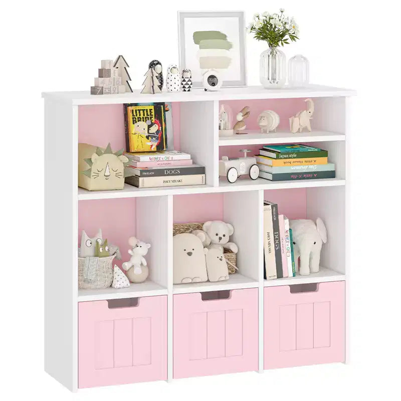Libreria Scaffale per bambini con 3 cassetti mobili e 6 cubi contenitore giocattoli bianco