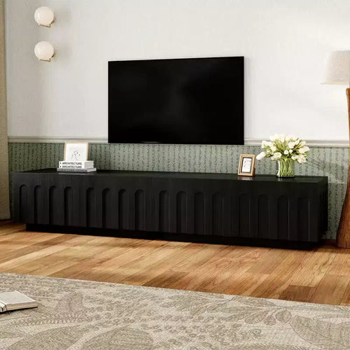 Whisen 80 TV Stand with Arched Design, Modern Dual Purpose Coffee Table with 4 Drawers, Multi-Functional Storage Cabinet