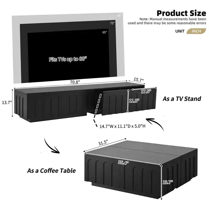 Mobile porta TV ad arco da 80" e tavolino con 4 cassetti, mobile contenitore multifunzionale