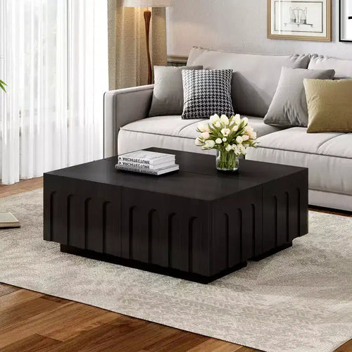 Mueble para TV y Mesa de Centro Arqueada de 80" con 4 Cajones, Gabinete de Almacenamiento Multifuncional