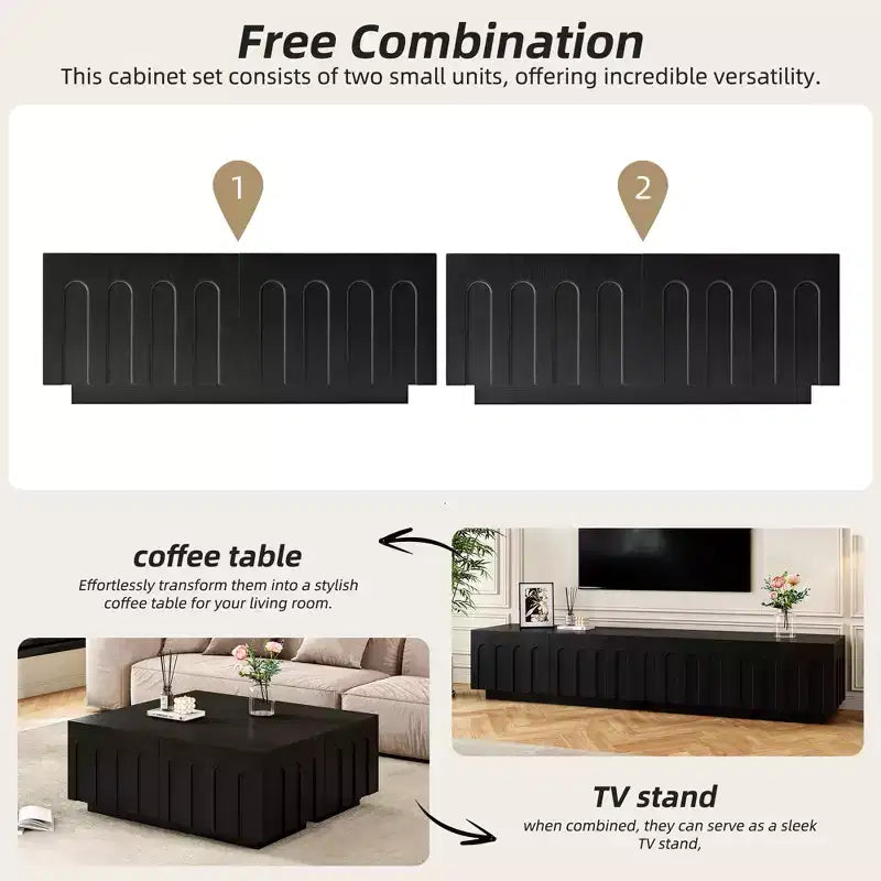 Mobile porta TV ad arco da 80" e tavolino con 4 cassetti, mobile contenitore multifunzionale