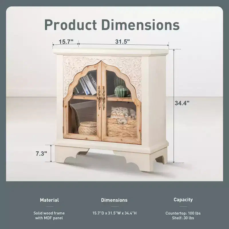 Mobile contenitore in legno vintage intagliato a due ante per cucina, ingresso e soggiorno