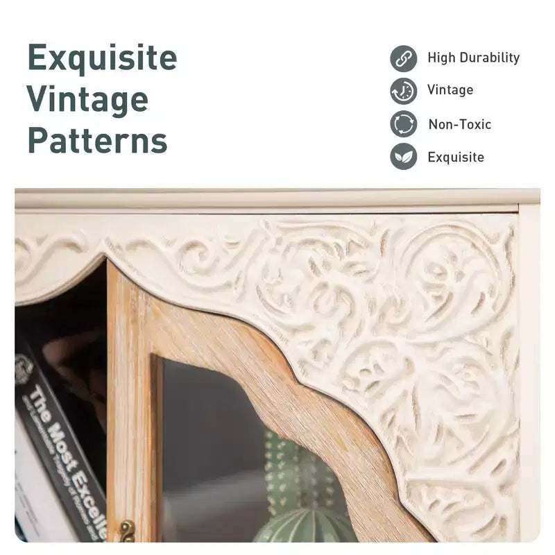 Mobile contenitore in legno vintage intagliato a due ante per cucina, ingresso e soggiorno