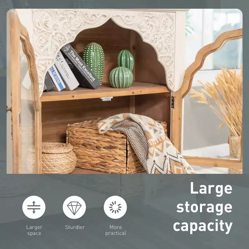 Mobile contenitore in legno vintage intagliato a due ante per cucina, ingresso e soggiorno